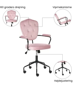 Skrivebordsstol VELISSE Velour Pastellrosa