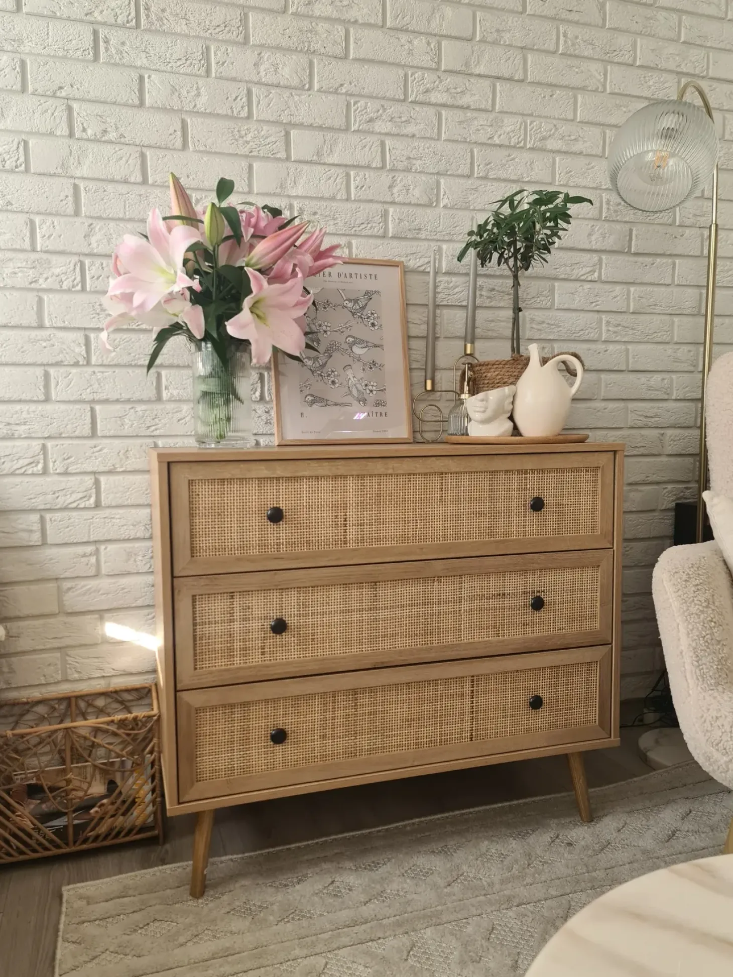 3 skuffers commode PONCA Lysebrun