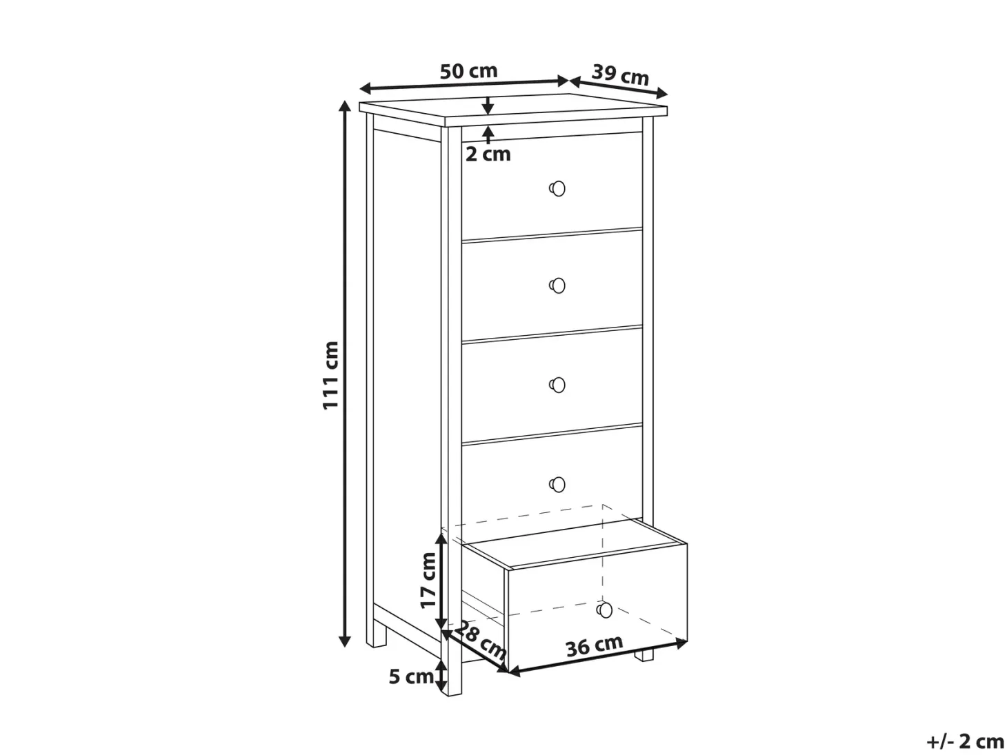 5 skuffers commode SALTON Sassafras træ Brun
