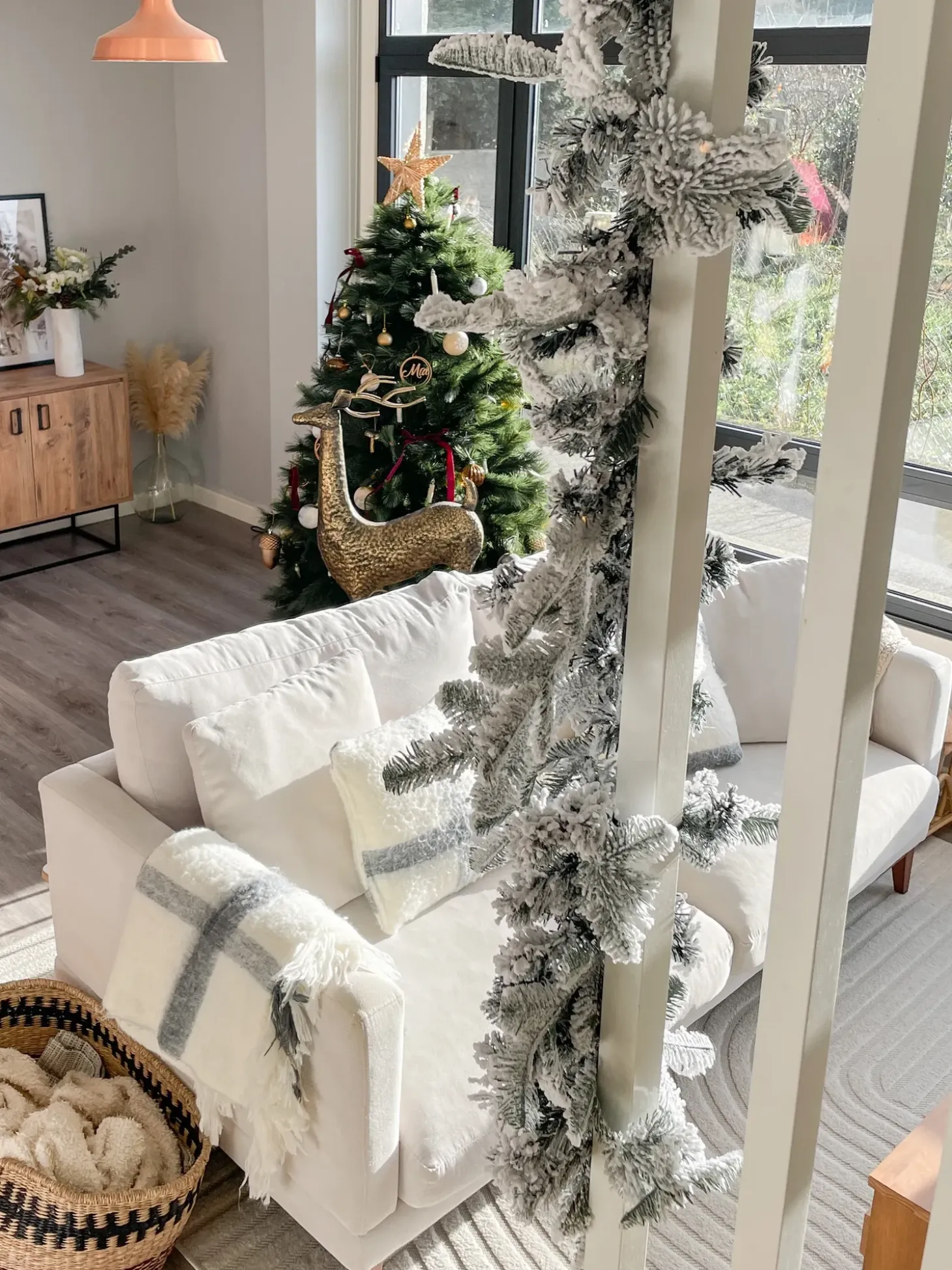 Sneklædt juleguirlande LED SUNDO 180 cm Hvid
