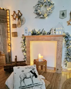 Sneklædt julekrans LED SUNDO Hvid 70 cm