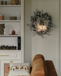 Sneklædt julekrans LED SUNDO Hvid 70 cm