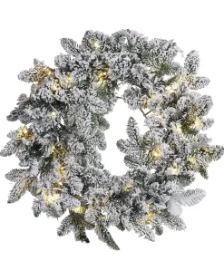 Sneklædt julekrans LED SUNDO Hvid 70 cm