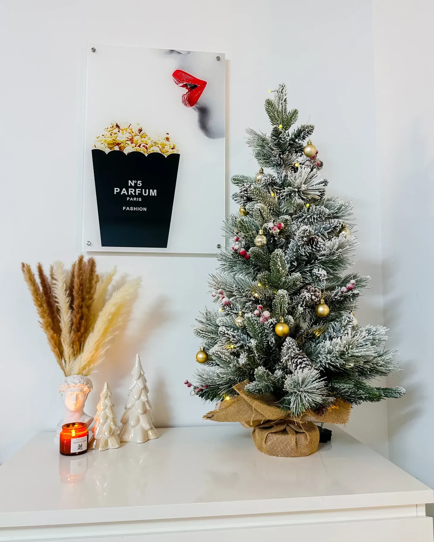 Sneklædt juletræ LED MALIGNE 90 cm Hvid