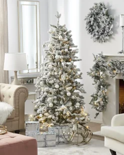 Sneklædt juletræ LED TATLOW 210 cm Grøn