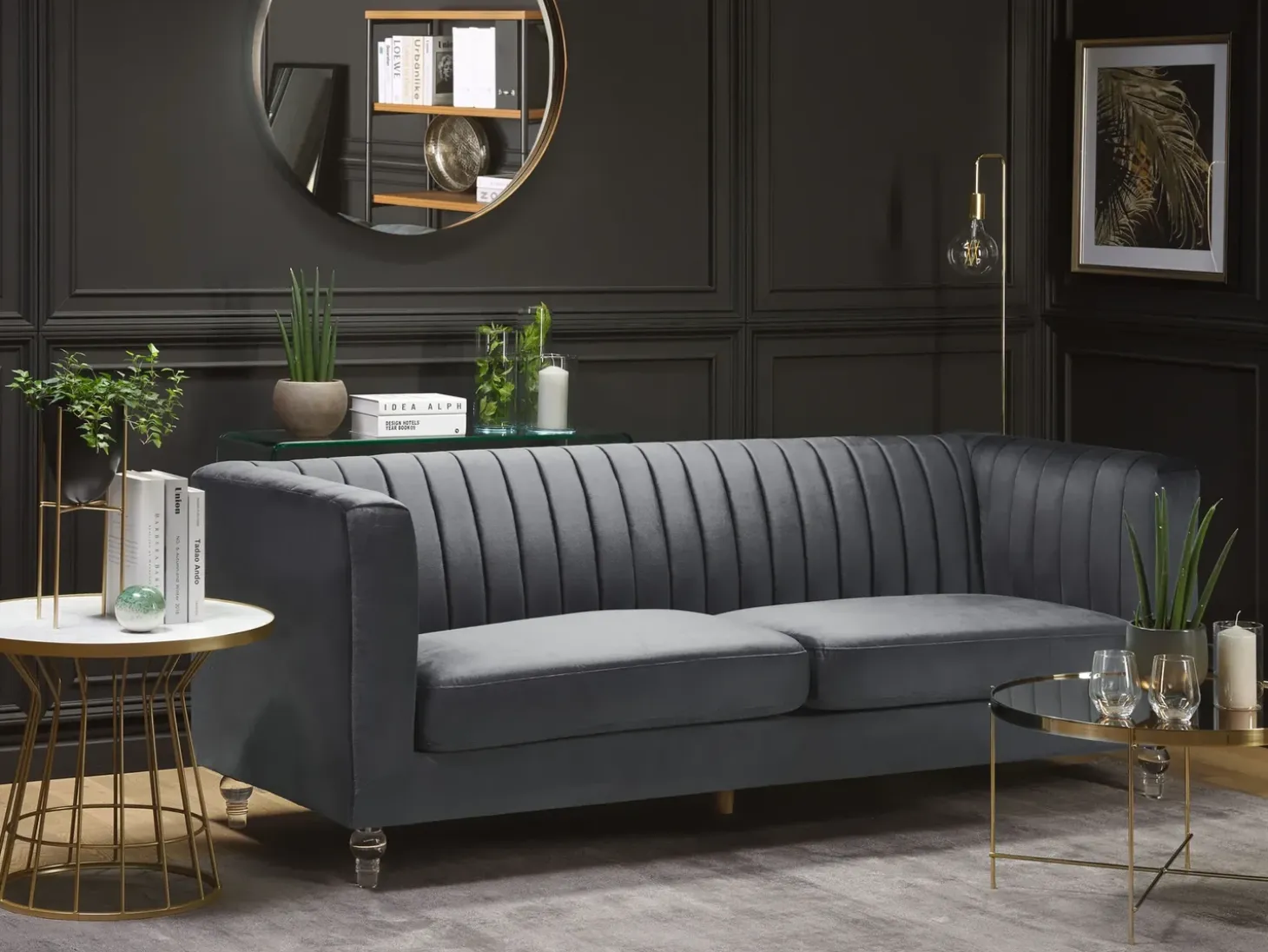 Sofa 3 personers ARVIKA Velour Mørkegrå