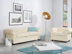 Sofa 3 personers CHESTERFIELD Ægte læder Lys Beige