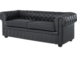 Sofa 3 personers CHESTERFIELD Ægte læder Sort