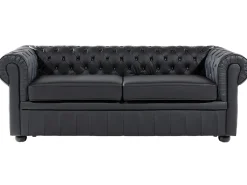 Sofa 3 personers CHESTERFIELD Ægte læder Sort
