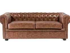 Sofa 3 personers CHESTERFIELD Kunstlæder Guldbrun