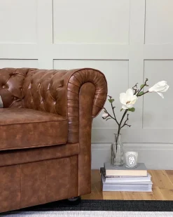 Sofa 3 personers CHESTERFIELD Kunstlæder Guldbrun