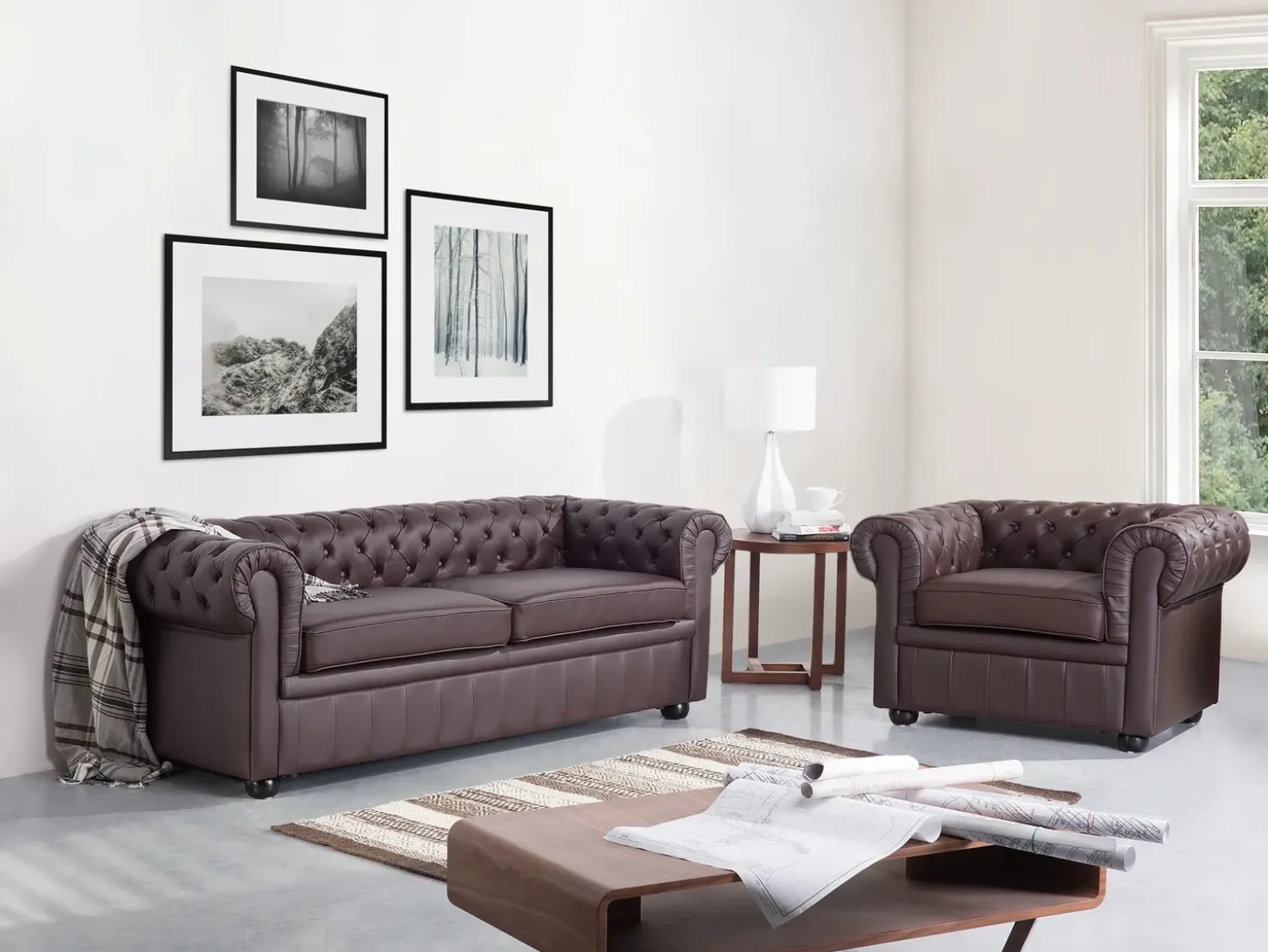 Sofa 3 personers CHESTERFIELD Ægte læder Brun