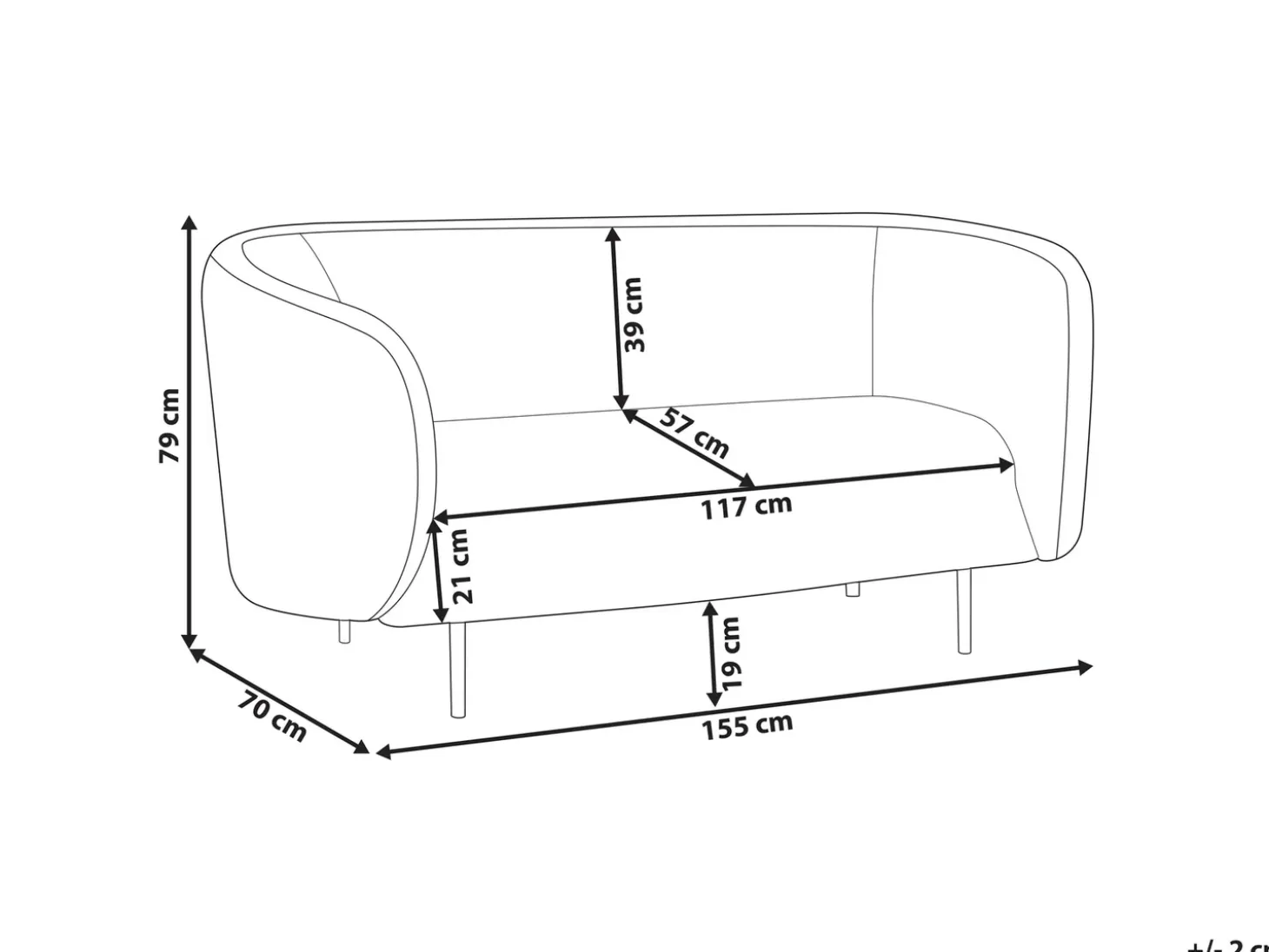 Sofa 2 personers LOEN Boucle Hvid