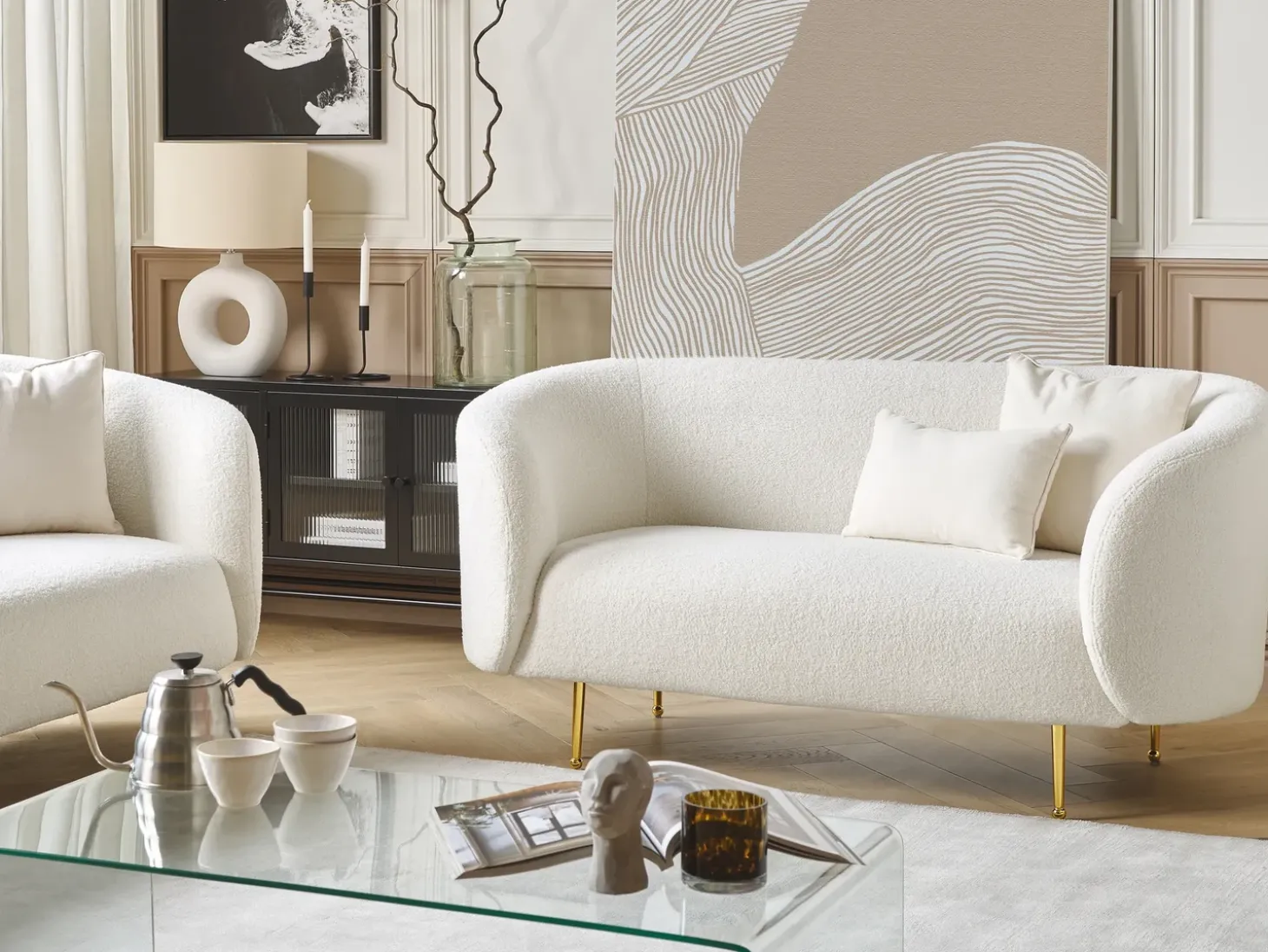 Sofa 2 personers LOEN Boucle Hvid