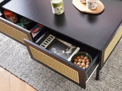 Sofabord CULLEN Rattan Sort med opbevaring