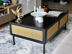 Sofabord CULLEN Rattan Sort med opbevaring