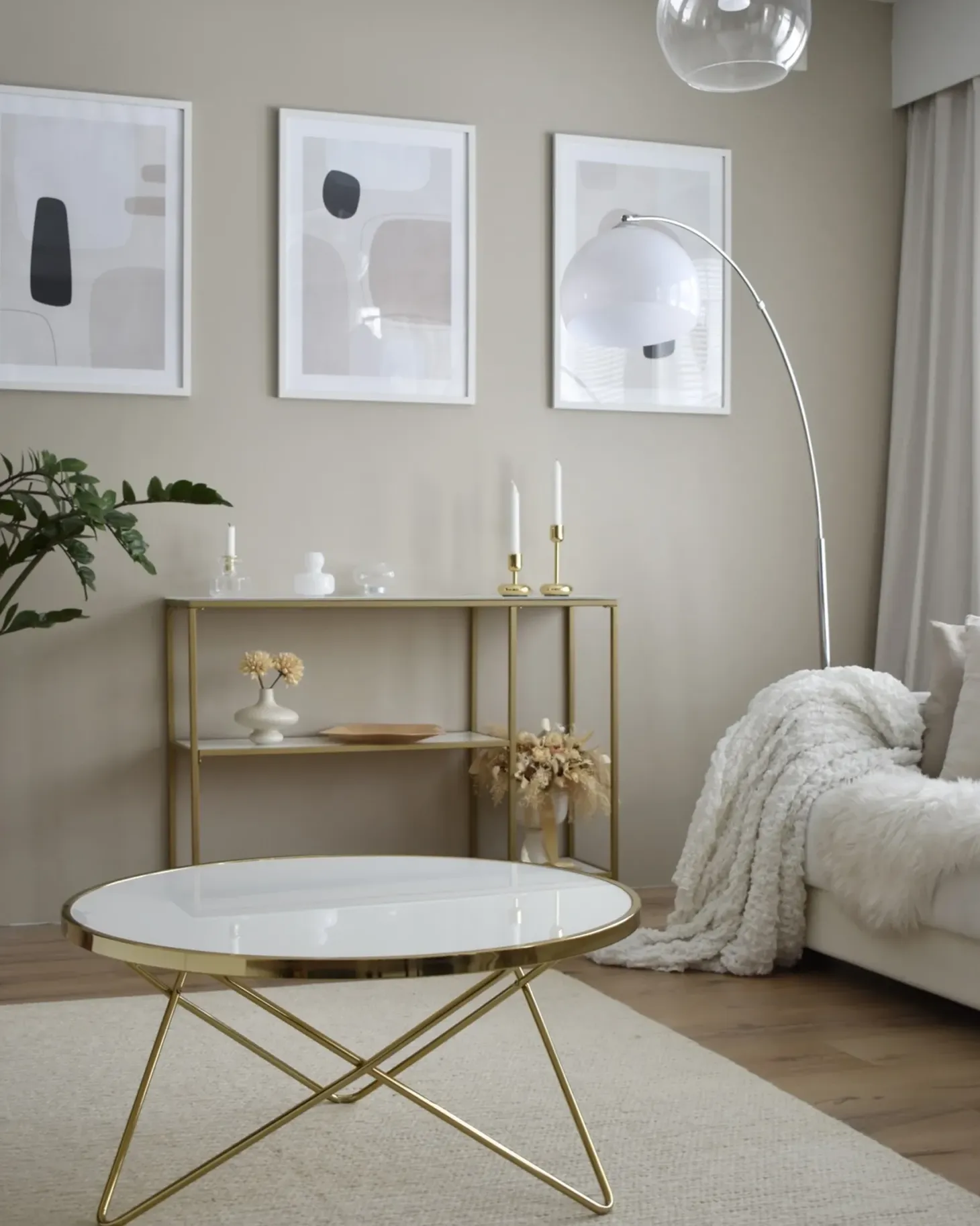 Sofabord MERIDIAN Hærdet glas Hvid/guld