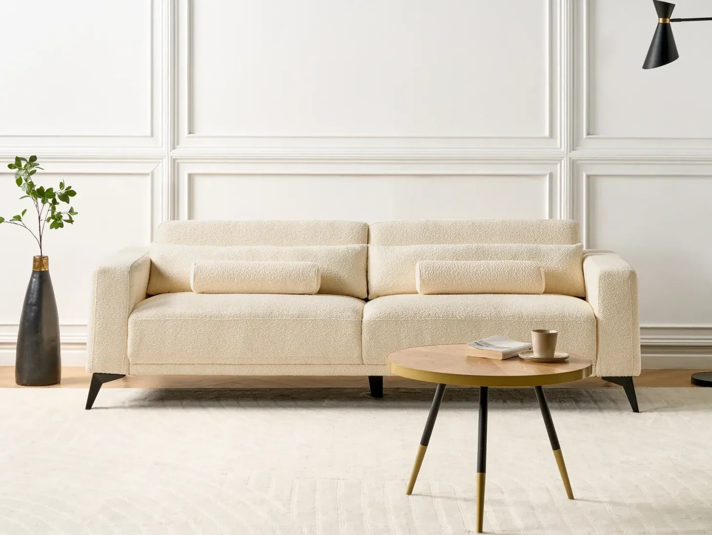 Sofa 3 personers ANGE Boucle Cremehvid