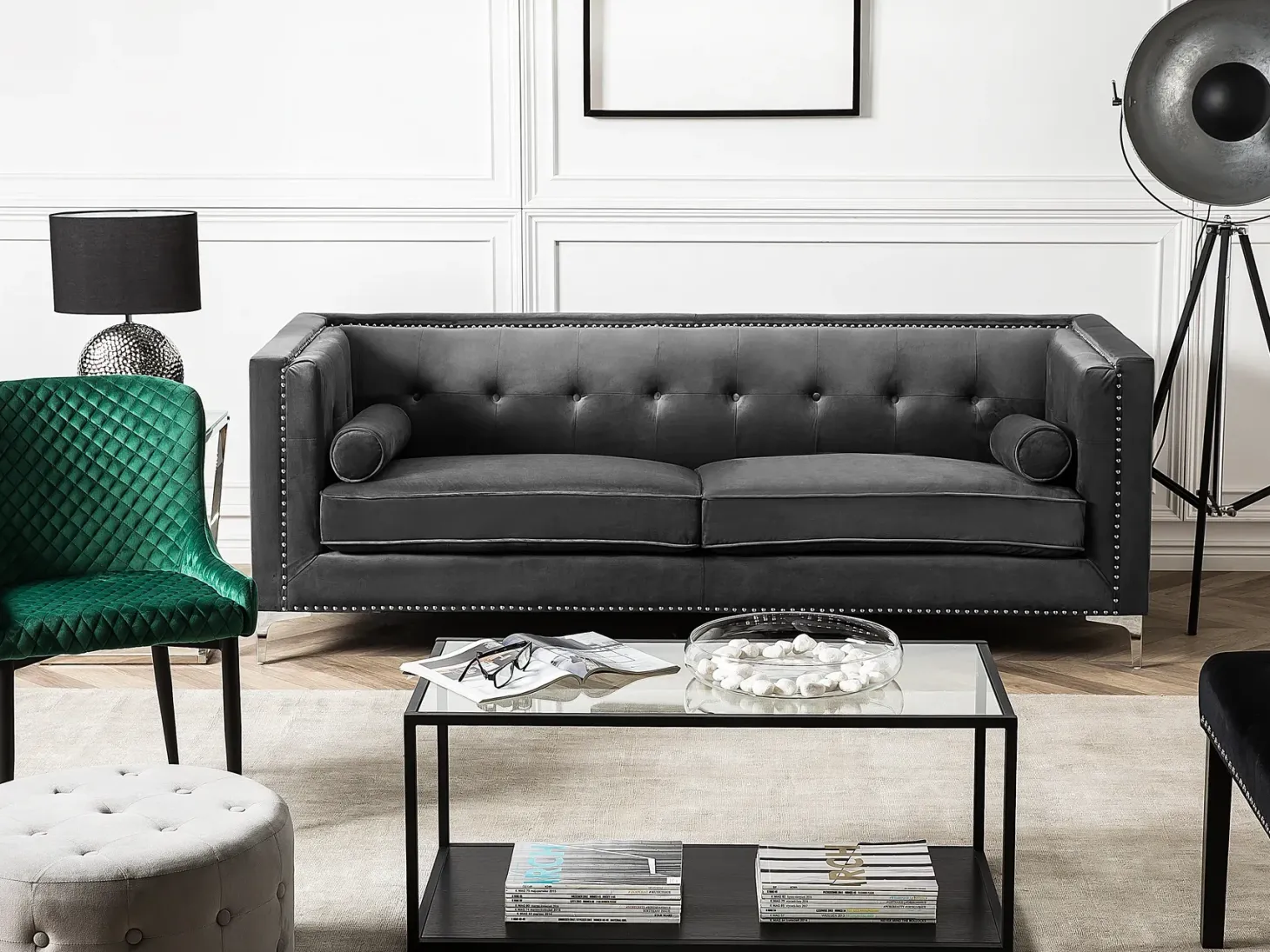Sofa 3 personers AVALDSENES Velour Mørkegrå