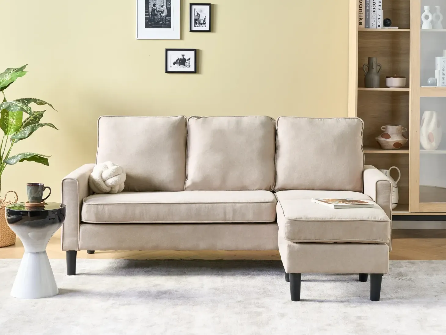 Sofa 3 personers AVESTA Beige med fodskammel
