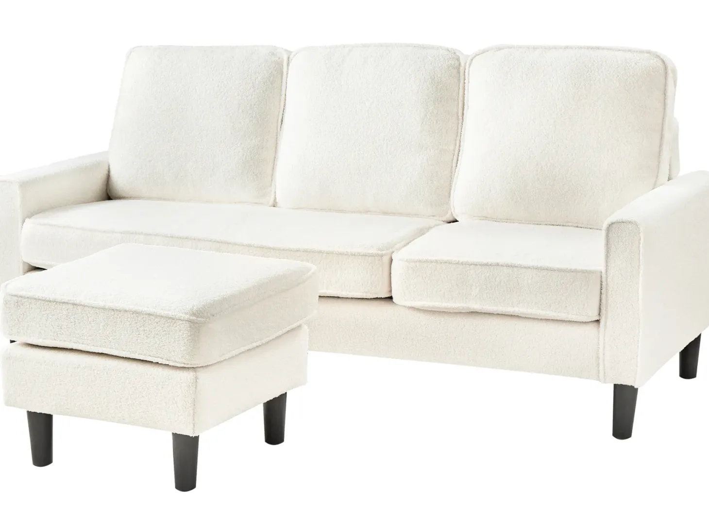 Sofa 3 personers AVESTA Boucle Hvid med fodskammel