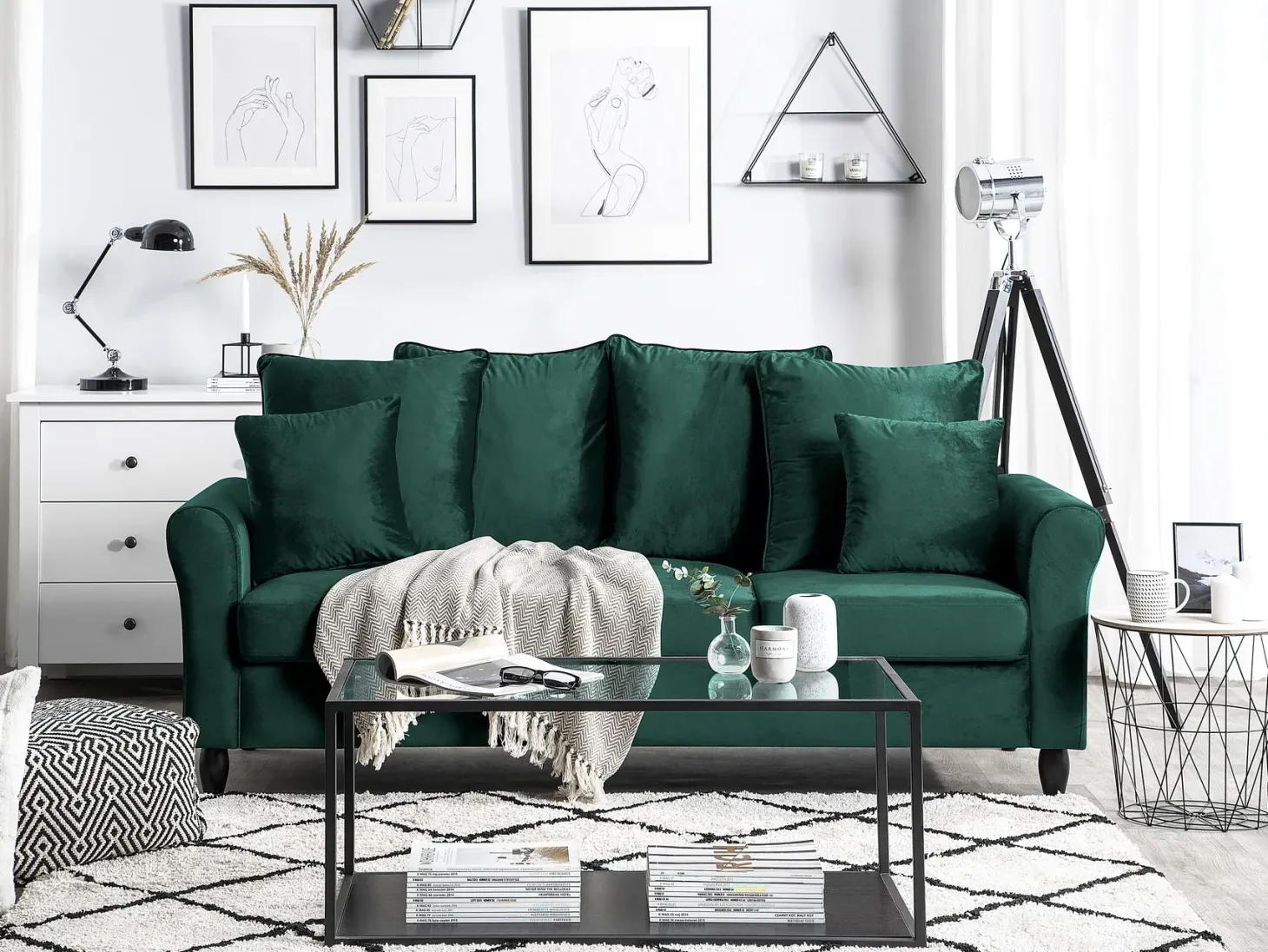 Sofa 3 personers BORNHOLM Velour Mørkegrøn