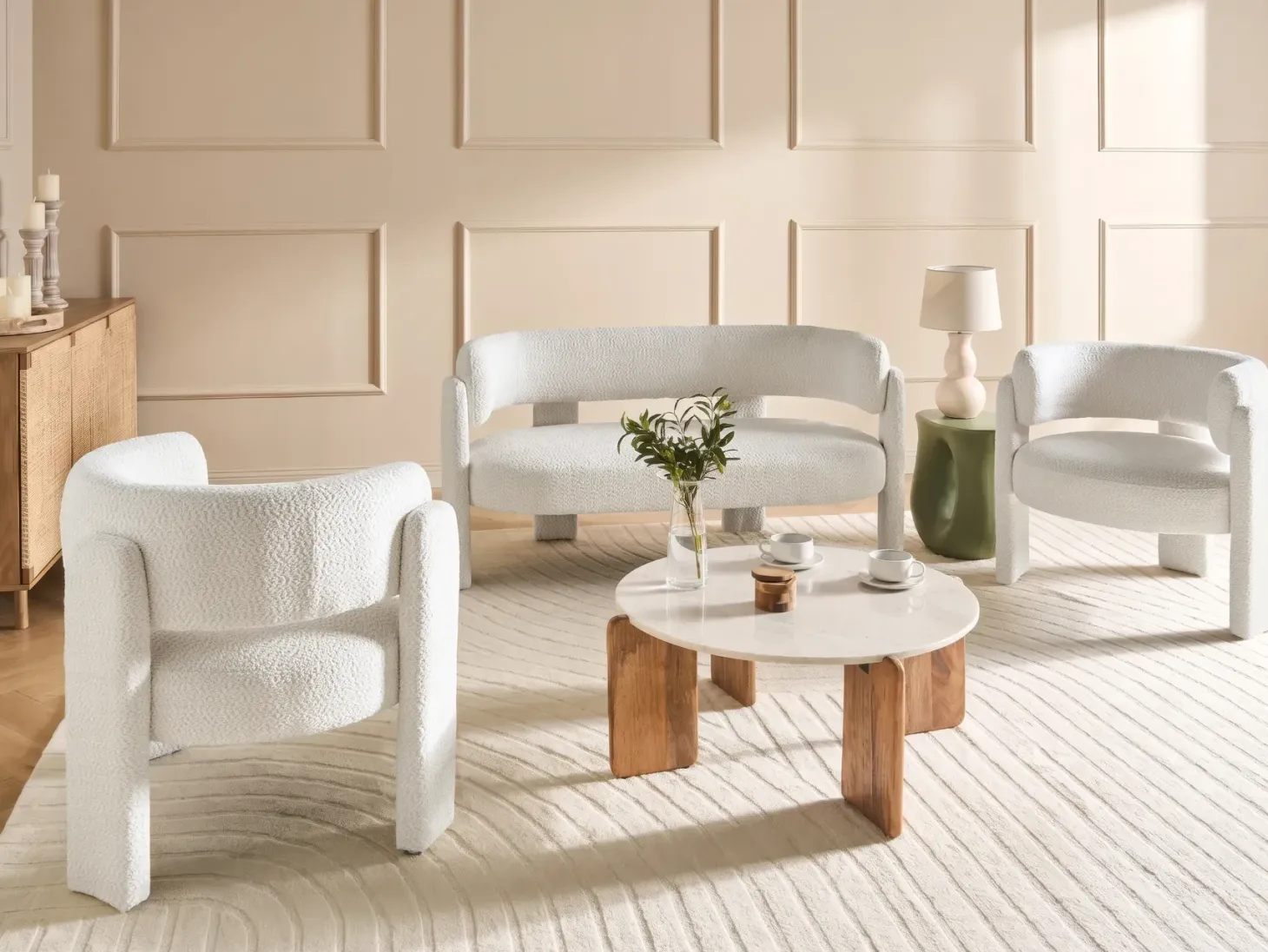 Sofa 2 personers BUREA Chenille Cremehvid