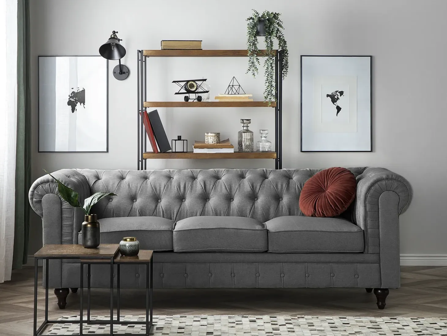 Sofa 3 personers CHESTERFIELD Lysegrå
