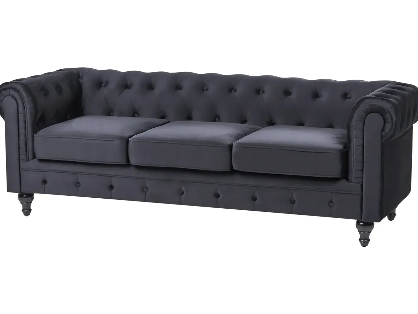 Sofa 3 personers CHESTERFIELD Velour Sort