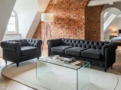 Sofa 3 personers CHESTERFIELD Velour Sort
