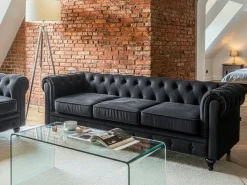 Sofa 3 personers CHESTERFIELD Velour Sort