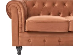 Sofa 3 personers CHESTERFIELD Velour Guldbrun