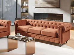 Sofa 3 personers CHESTERFIELD Velour Guldbrun