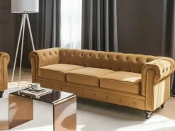 Sofa 3 personers CHESTERFIELD Velour Guld