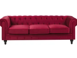 Sofa 3 personers CHESTERFIELD Velour Mørkerød