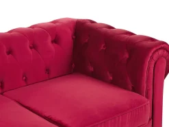 Sofa 3 personers CHESTERFIELD Velour Mørkerød