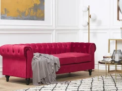 Sofa 3 personers CHESTERFIELD Velour Mørkerød