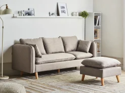 Sofa 3 personers DALVIK Lysebrun med fodskammel
