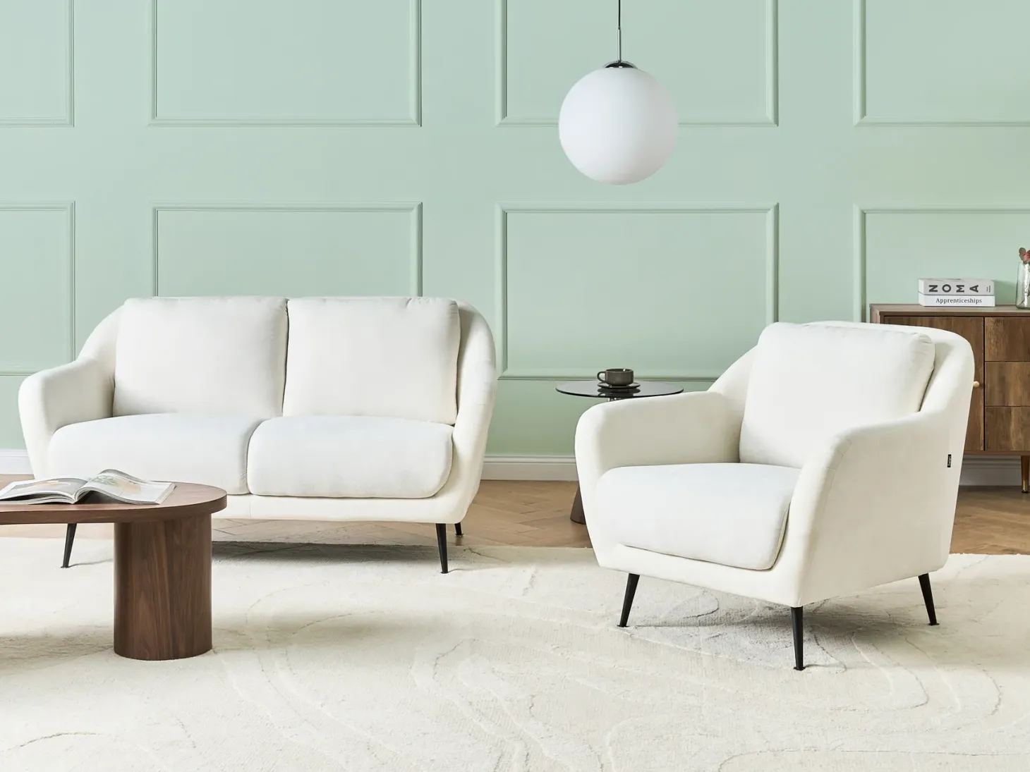 Sofa 2 personers EIBY Chenille Hvid