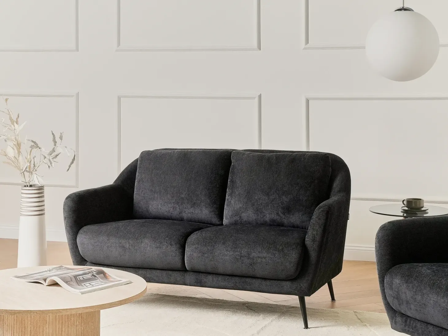 Sofa 2 personers EIBY Chenille Sort