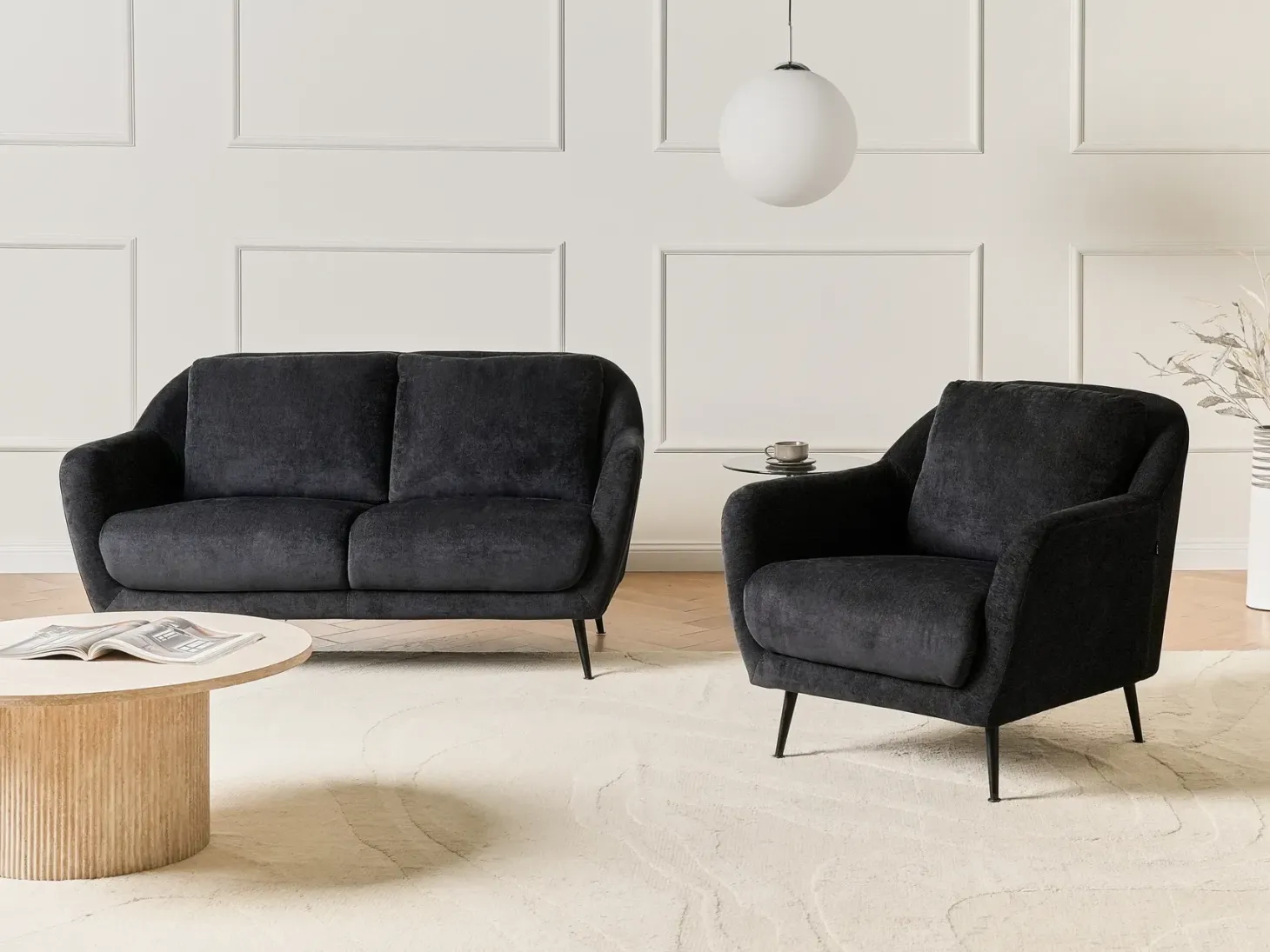 Sofa 2 personers EIBY Chenille Sort