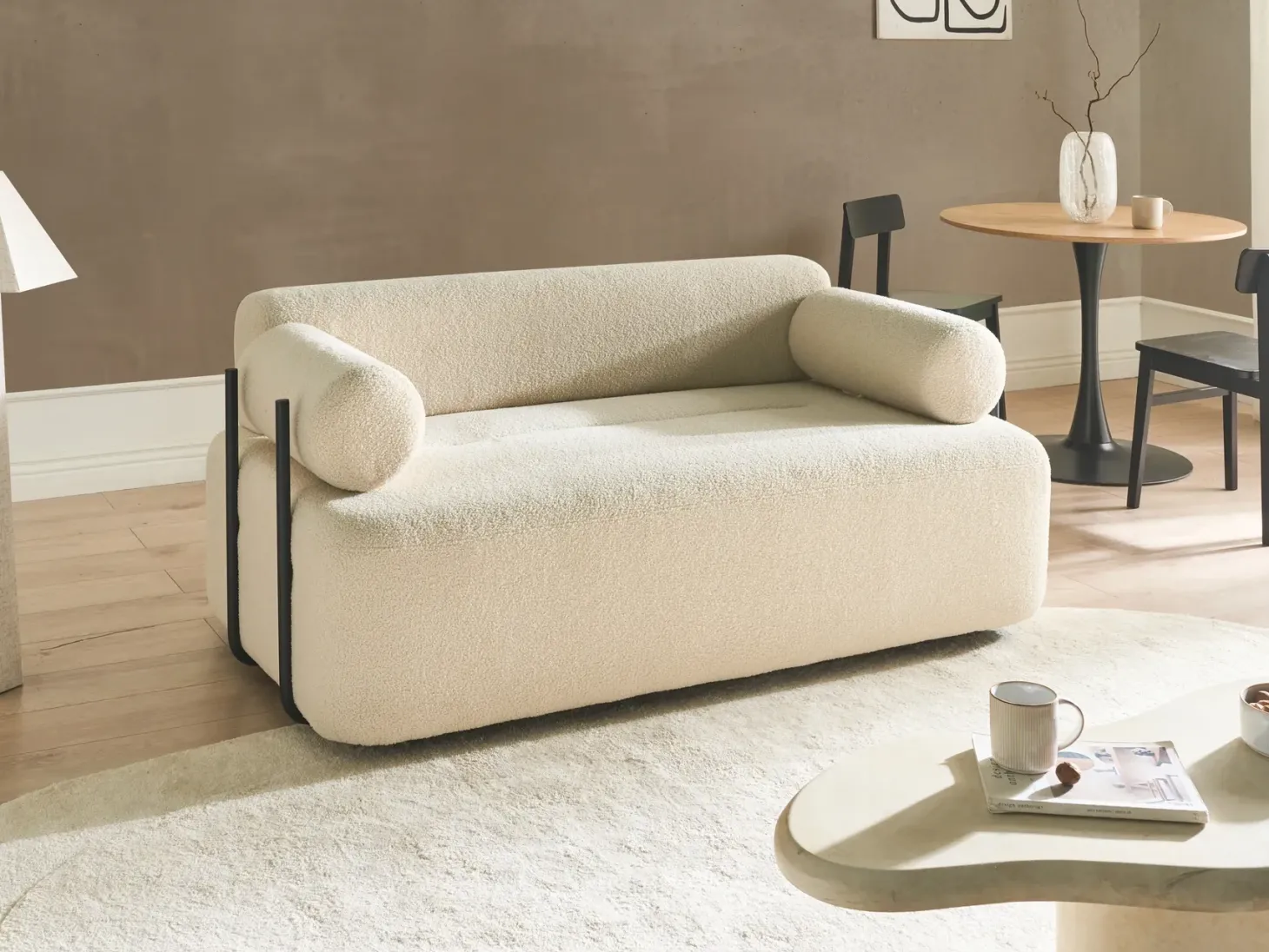 Sofa 2 personers ELVA Boucle Cremehvid