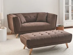 Sofa 2 personers HABO Mørkebrun med fodskammel