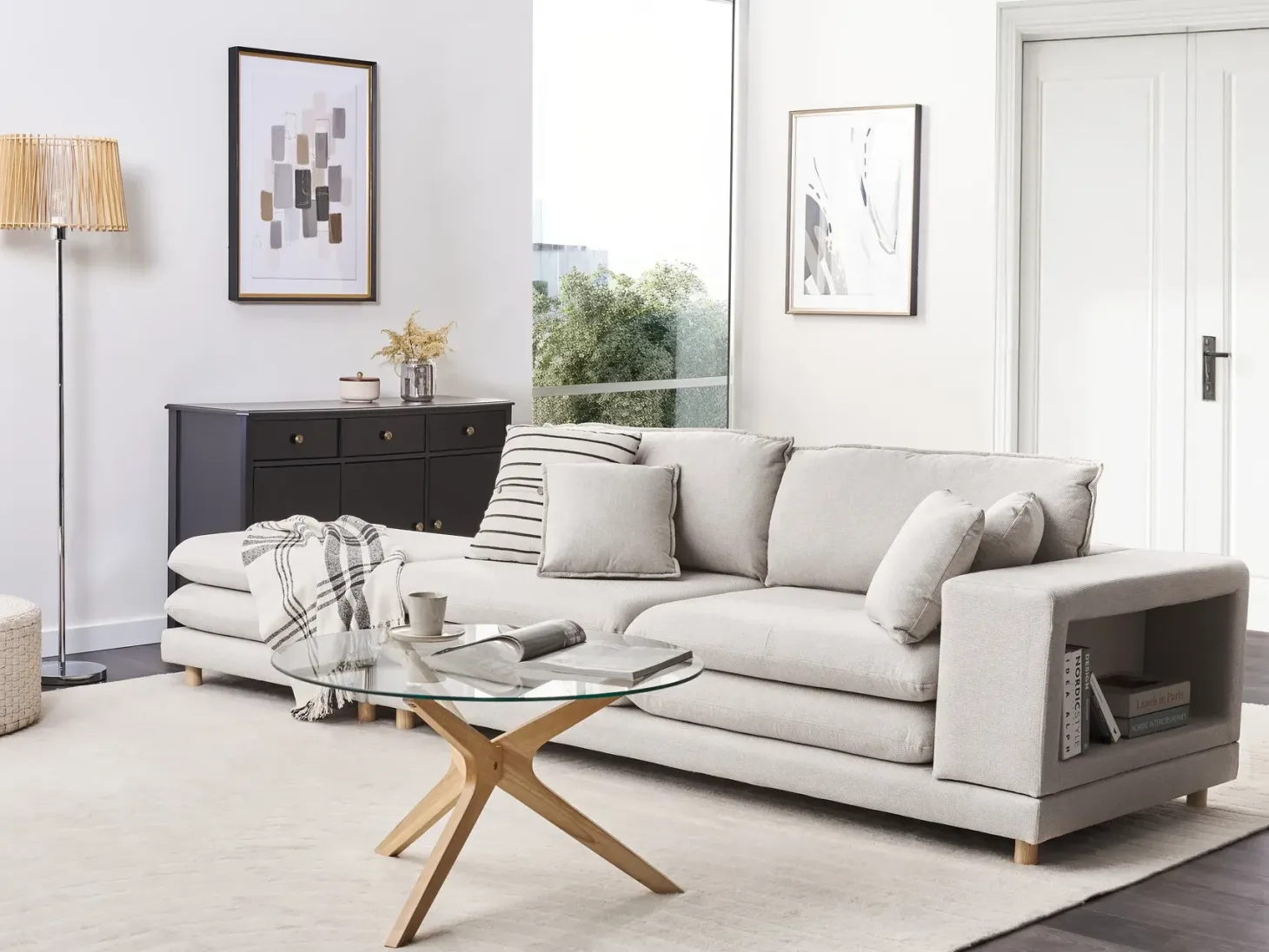 Sofa 2 personers HEDEN Beige med fodskammel