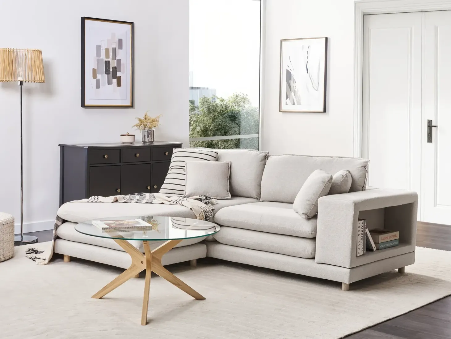 Sofa 2 personers HEDEN Beige med fodskammel