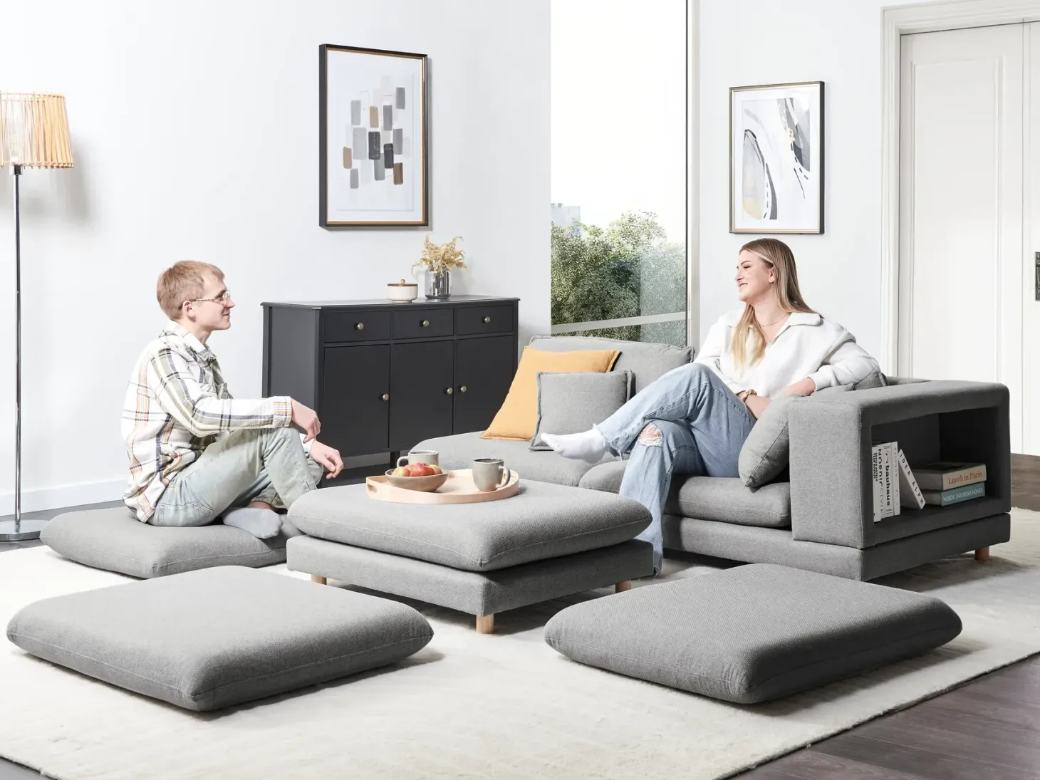 Sofa 2 personers HEDEN Grå med fodskammel