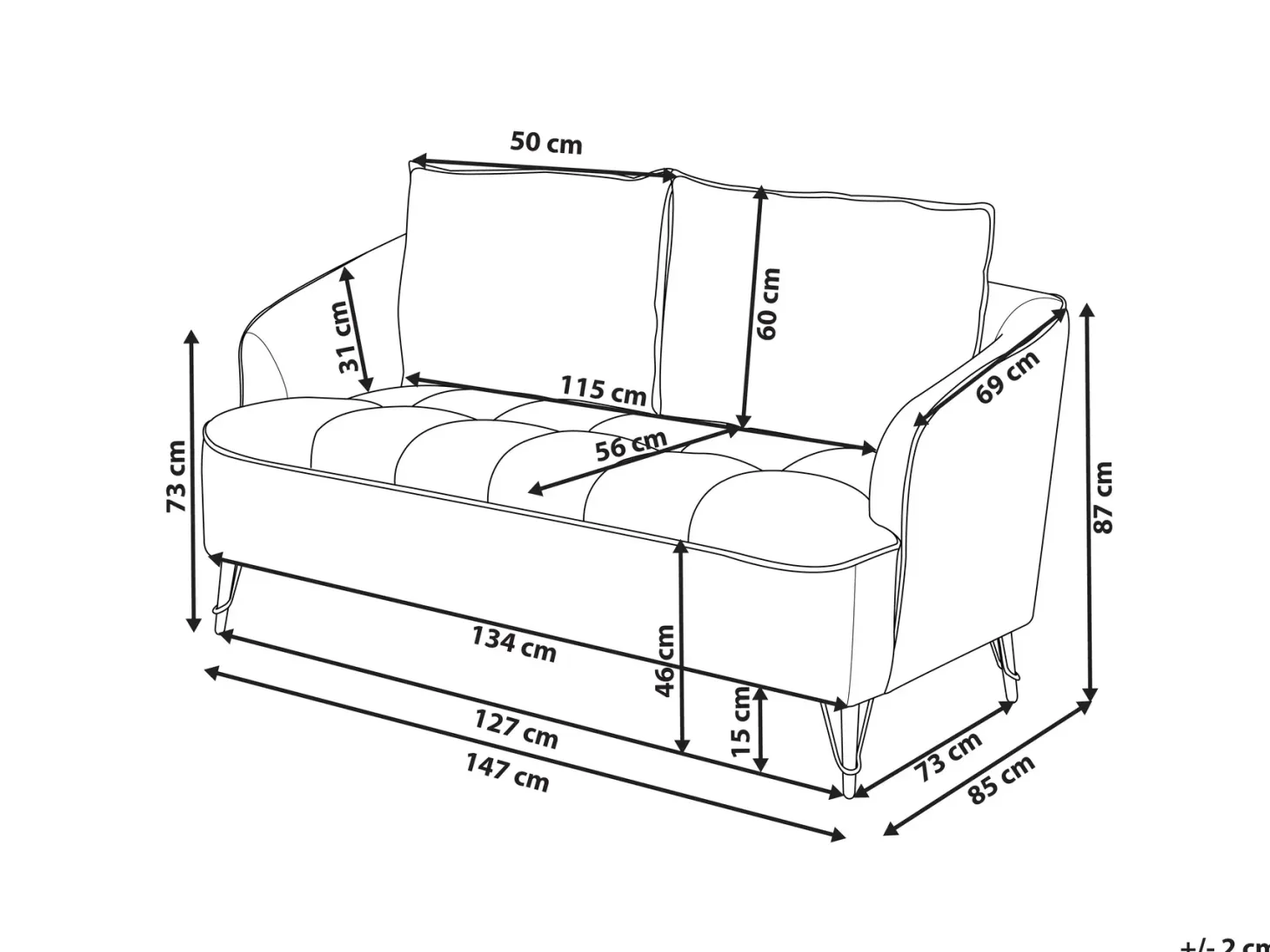 Sofa 2 personers HOBRO Lysebrun