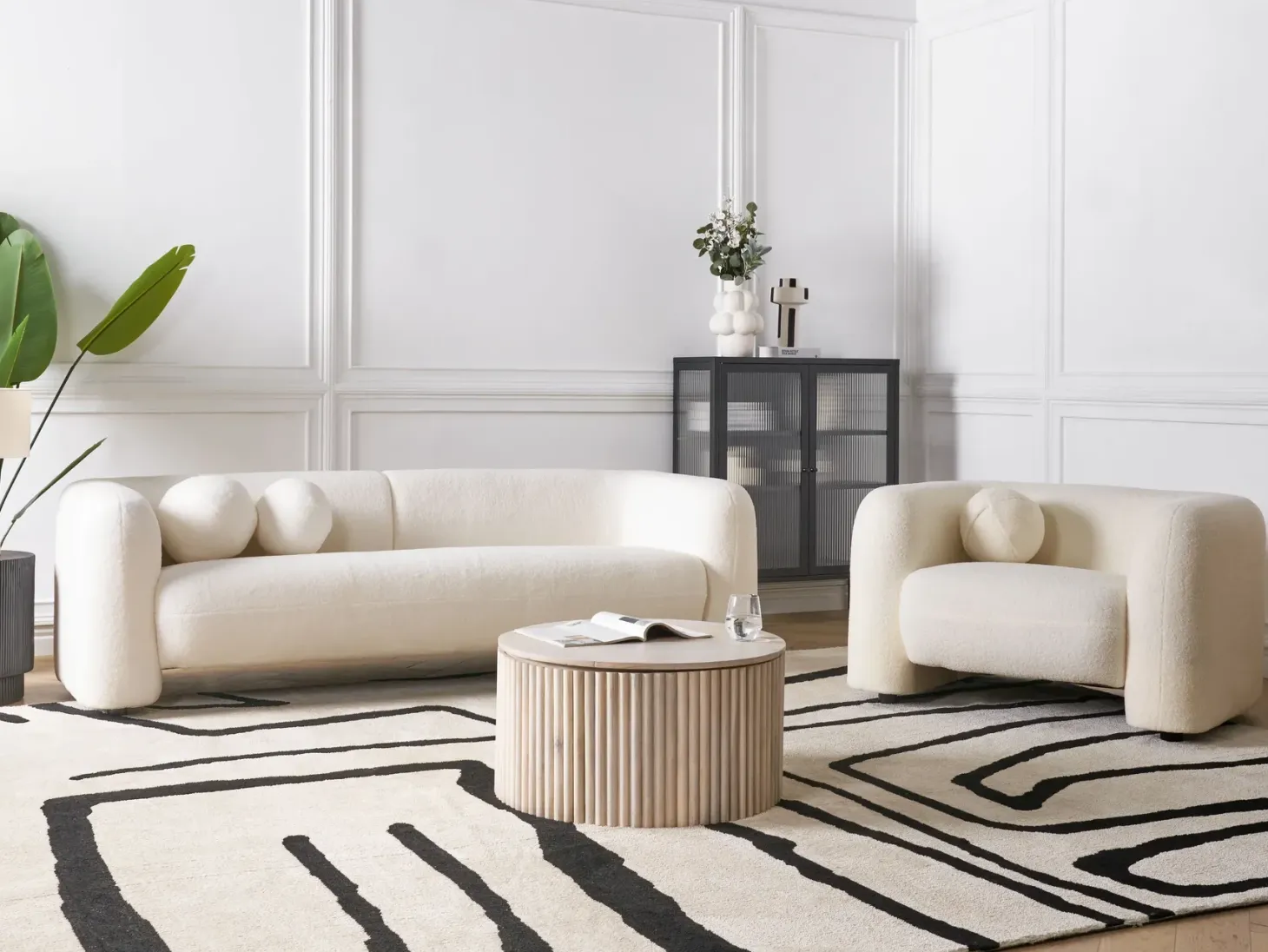 Sofa 3 personers LEIREN Boucle Hvid