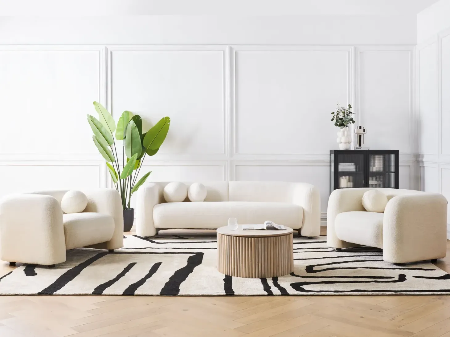 Sofa 3 personers LEIREN Boucle Hvid