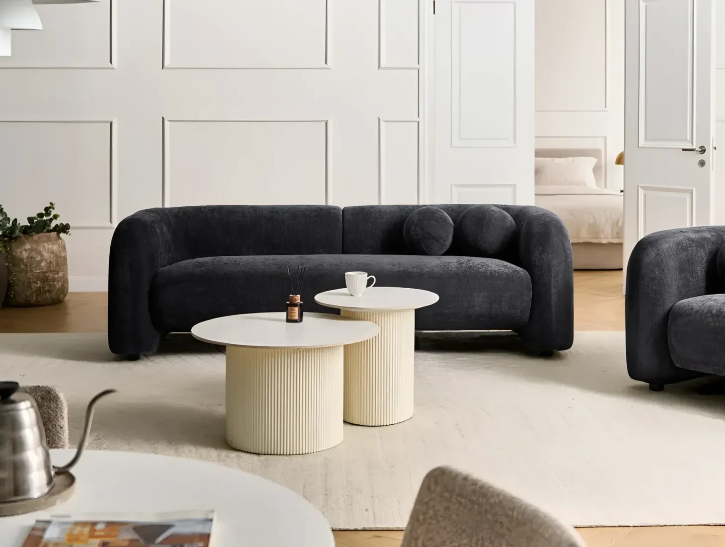 Sofa 3 personers LEIREN Chenille Sort